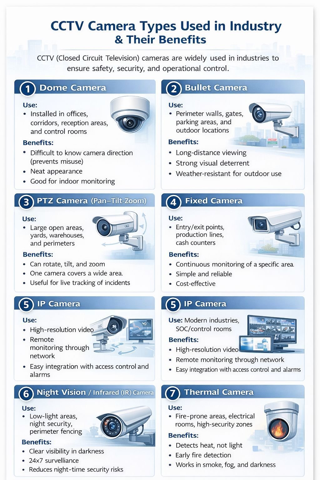 Types of CCTV Security & Surveillance Cameras used in the industry and their benefits